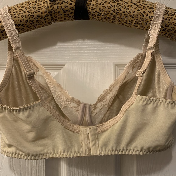 BARELY BREEZIES BRA SZ 38 DD NUDE/BEIGE WITH LACE TRIM+STRAPS SHEER INSET 3 HOOK - Picture 4 of 5